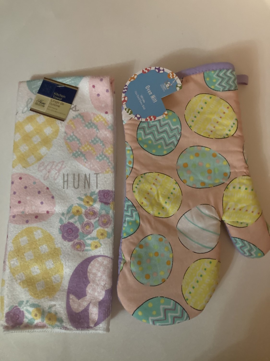 Easter kitchen towel oven mitt eggs floral Home Collection 2 pc set pastel