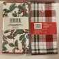Winter kitchen 2 pc dish drying mat floral holly plaid foliage 12x18in red