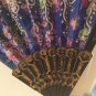 2 floral hand fans foldable cloth metallic tassel 9 in plastic