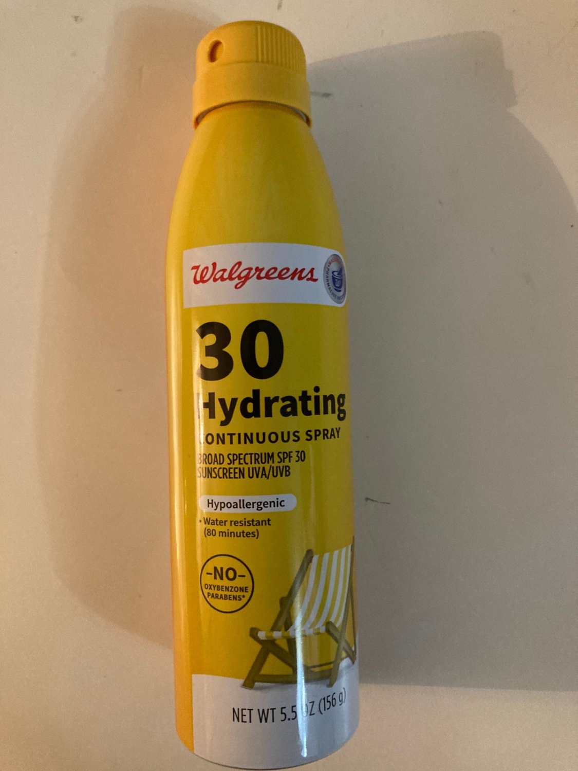Sunscreen spray Walgreens 30 Hydrating SPF hyperallergenic UVA UVB 5.5 fl oz