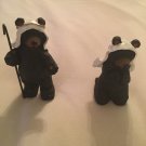 wooden bear figurine 2 wisemen hand carved black painted vintage 5 in