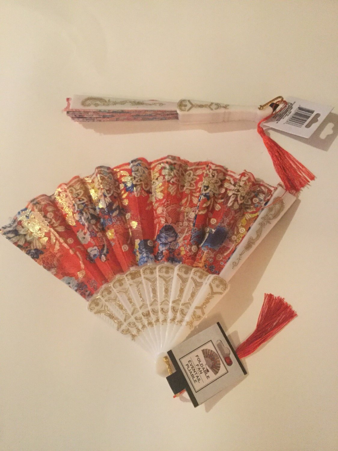 2 floral hand fans gift set foldable cloth metallic 9 in plastic
