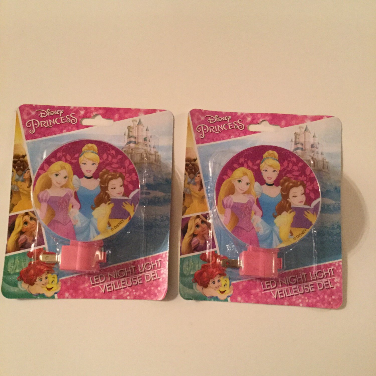 2 Disney Princess led night light plug in Rapunzel Cinderella Belle multicolor