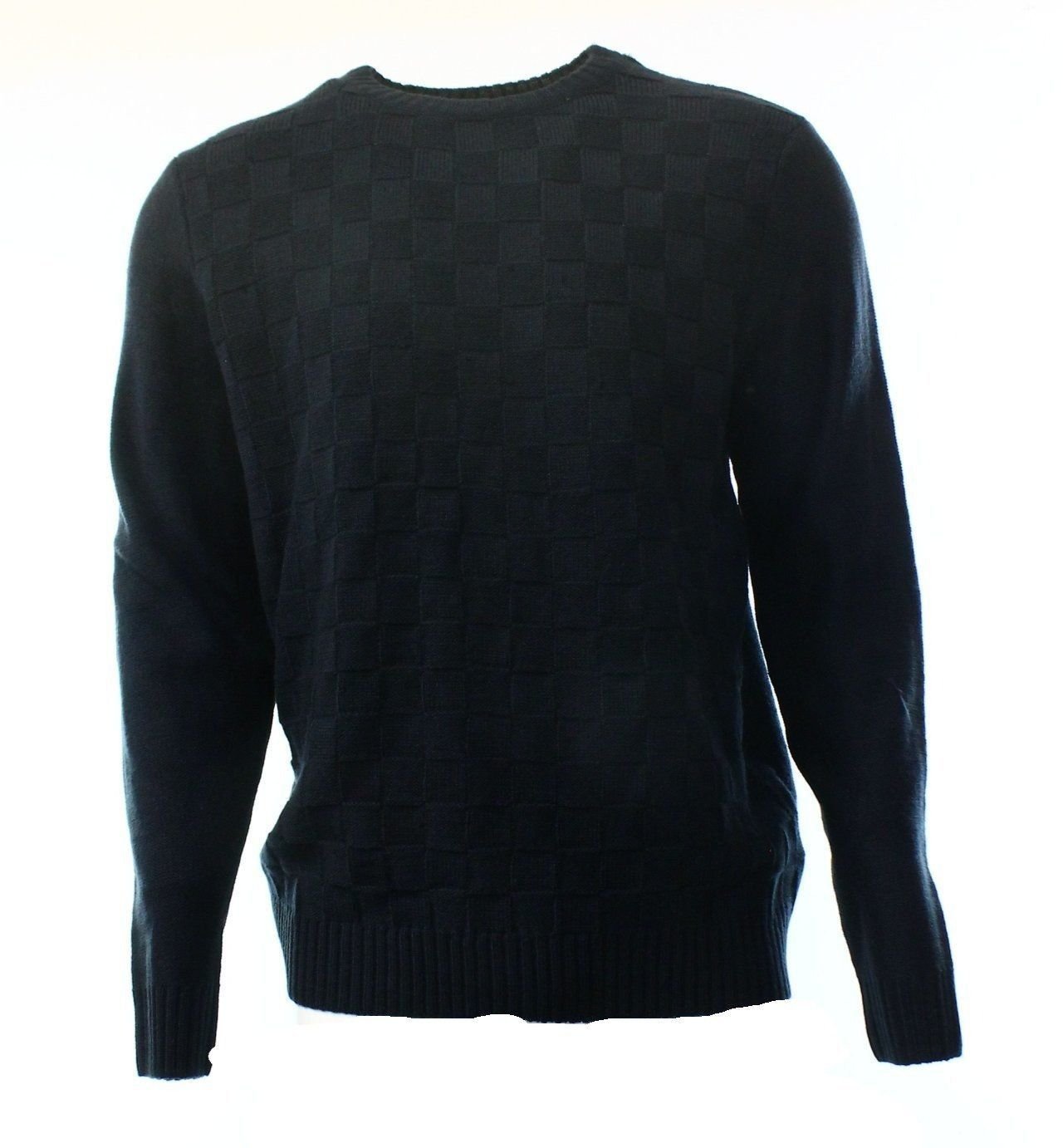 Geoffrey Beene Mens Sweater Deep Black Basketweave Crewneck Knit Pullover