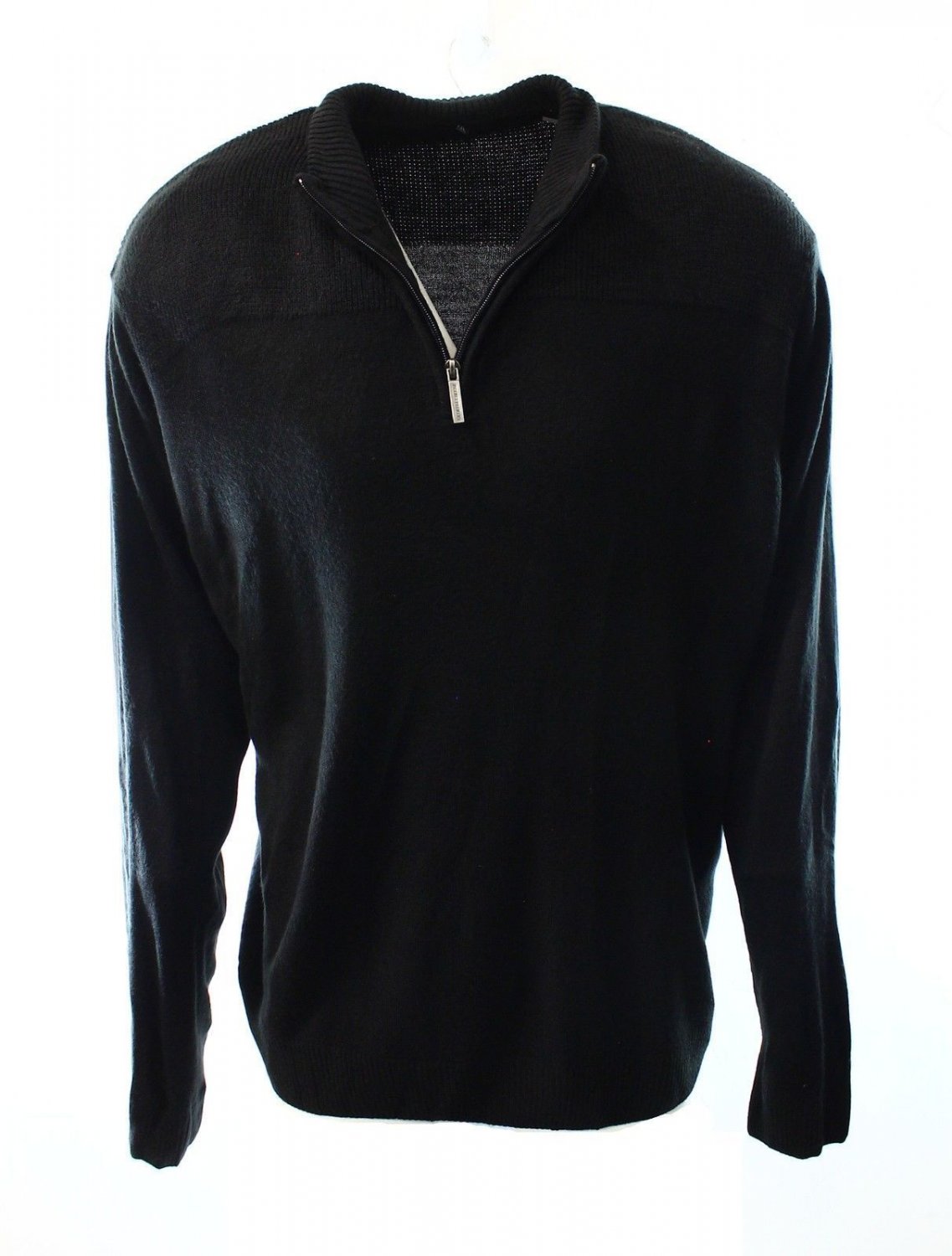 Geoffrey Beene Mens Sweater Black 1/2 Zip Knit Pullover L Large