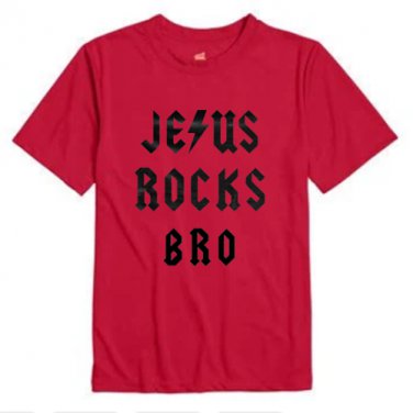 Boys Jesus Rocks Christian Red T-shirt : L