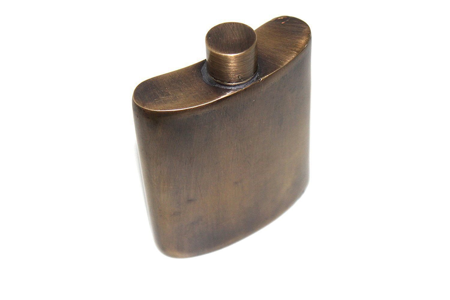 Antique Finish Solid Brass Hip Flask Holds 7 oz