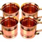 Authentic Copper Old Fashion Smooth Moscow Mule Mug with Flat Lip Set Of 4
