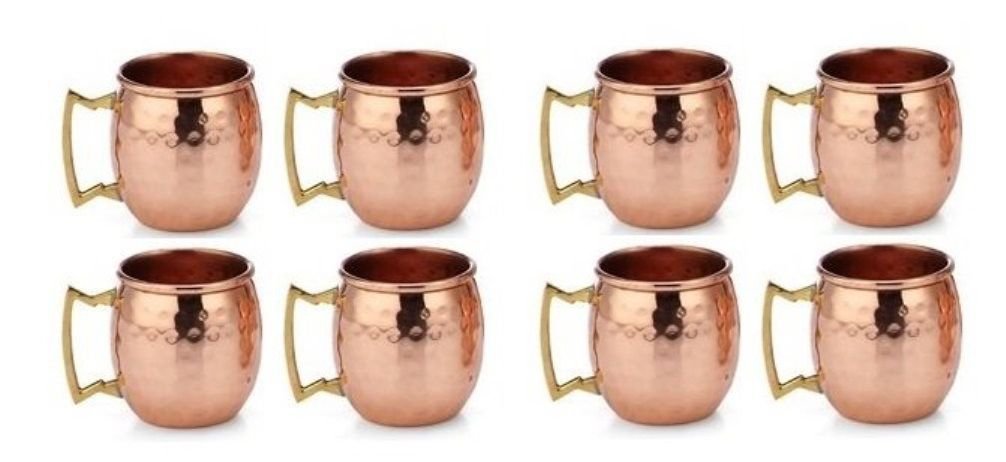 100% Authentic HAMMERED COPPER MOSCOW MULE SHOTS MUG  2-Ounce Set Of 8