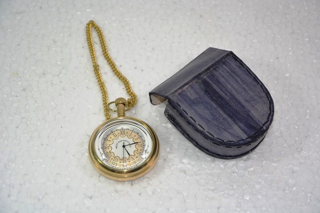 Battery Powered Hand Made Stylist WEST END Pocket Watch With Leather Case Pouch