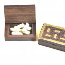 Wooden Pocket  Pill Storage Box Case Organizer with Brass Inlay Like Pills Set 4