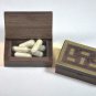 Wooden Pocket Pill Storage Box Case Organizer with Brass Inlay Like Pills Set 4