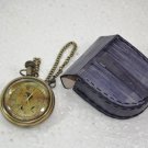 Battery Powered Hand Made Stylist  Pocket Watch With Leather Case Pouch Purse