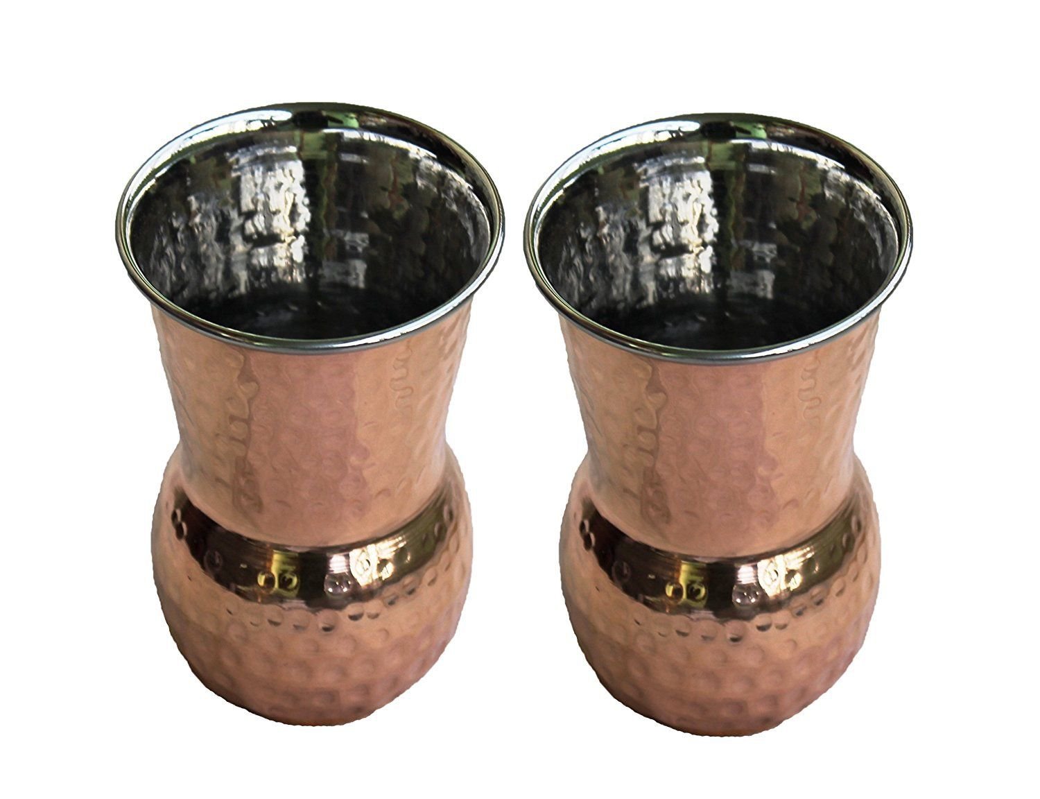 Hammered Outside Copper Inside Stainless Steel Tumbler Muglai Matka Glass SetOf2