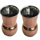 Hammered Outside Copper Inside Stainless Steel Tumbler Muglai Matka Glass SetOf2