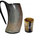 Original Viking Drinking Horn Tankard With Horn Shot Glass Authentic Horn Mug