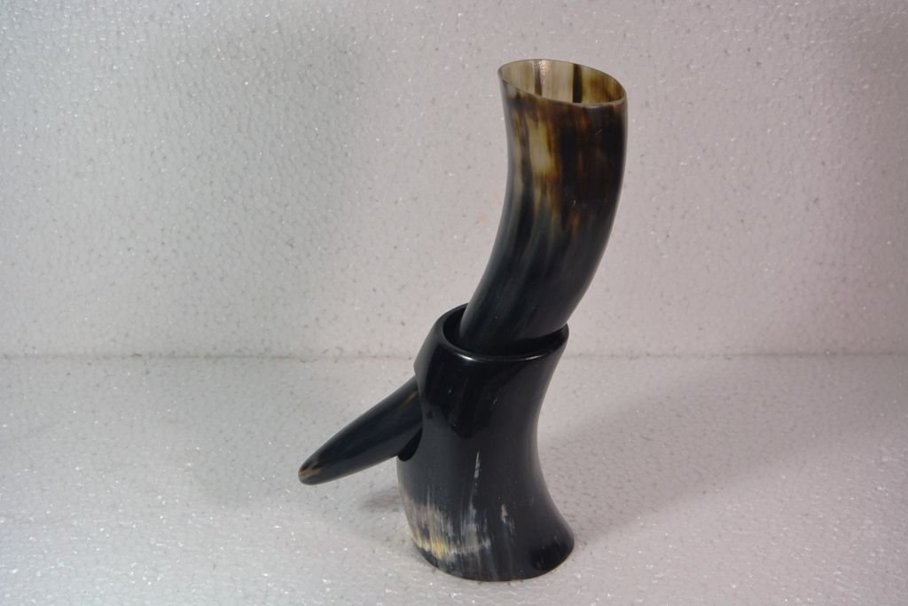 Horn Beer Ale Drinking Cup Mug with Stand Natural Medieval Viking Dining Bovine