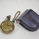 Battery Powered Hand Made Antique London Pocket Watch With Leather Case Pouch