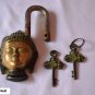 Padlock 5.5" Functional Antique Brass Buddha  with Two Keys.