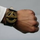 Antique Steampunk Wrist Brass Compass & Sundial-Watch With Black Leather Strap