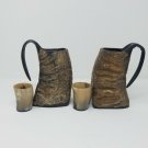 Rugged Natural Horn Tankard Game of Throne Horn With Horn Shot Glass Set Of 2