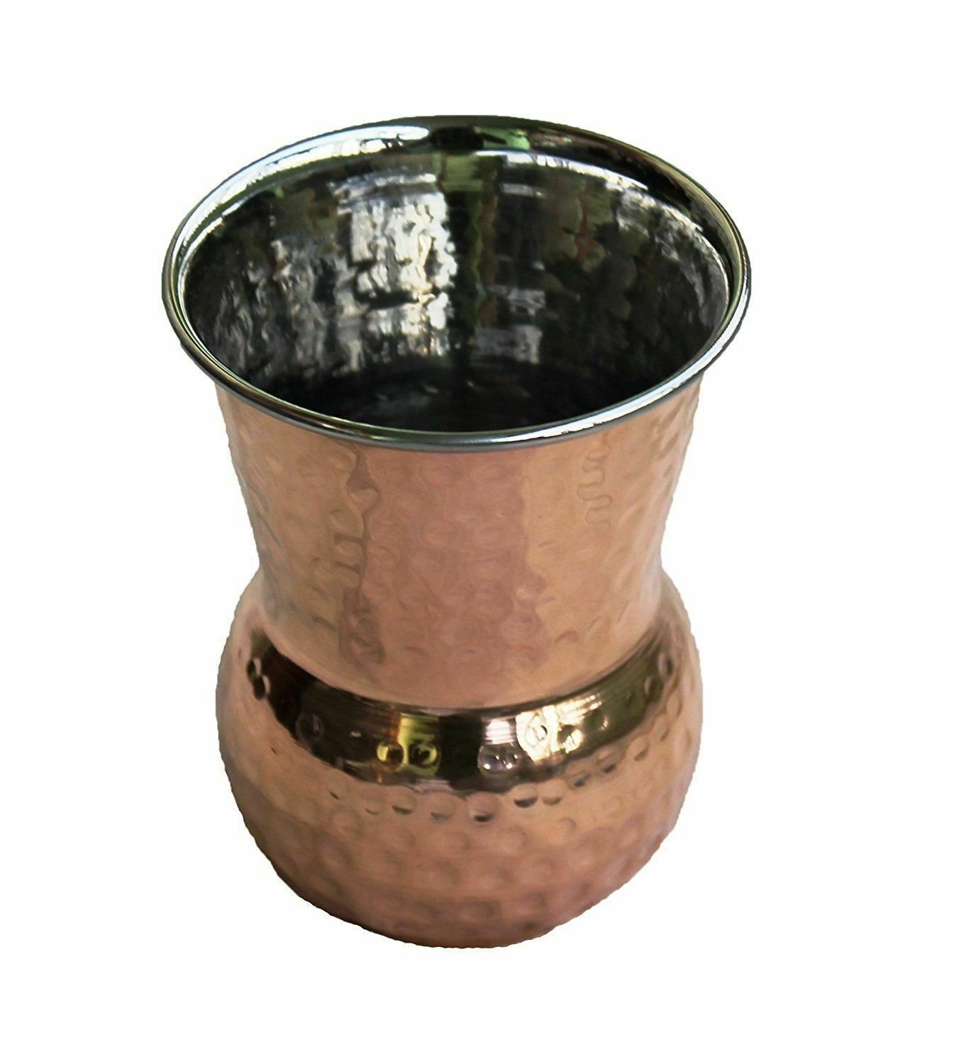 Hammered Outside Copper Inside Stainless Steel Tumbler Muglai Matka Glass SetOf1