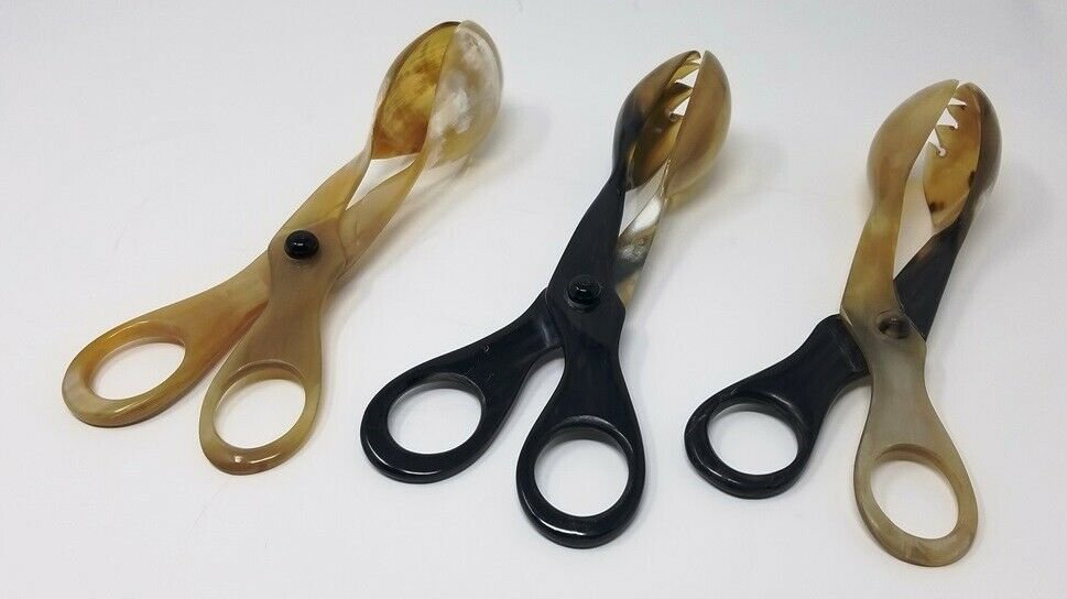 Handcrafted Horn Salad Server Ergonomic Scissors Shape Buffet Tongs Set Of 3