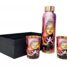 Buddha Printed Copper Water Bottle With Copper Glass Set Outer Decorated