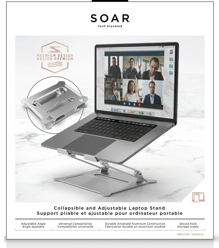 SOAR Portable Aluminum Height Adjustable Laptop Stand for Desk