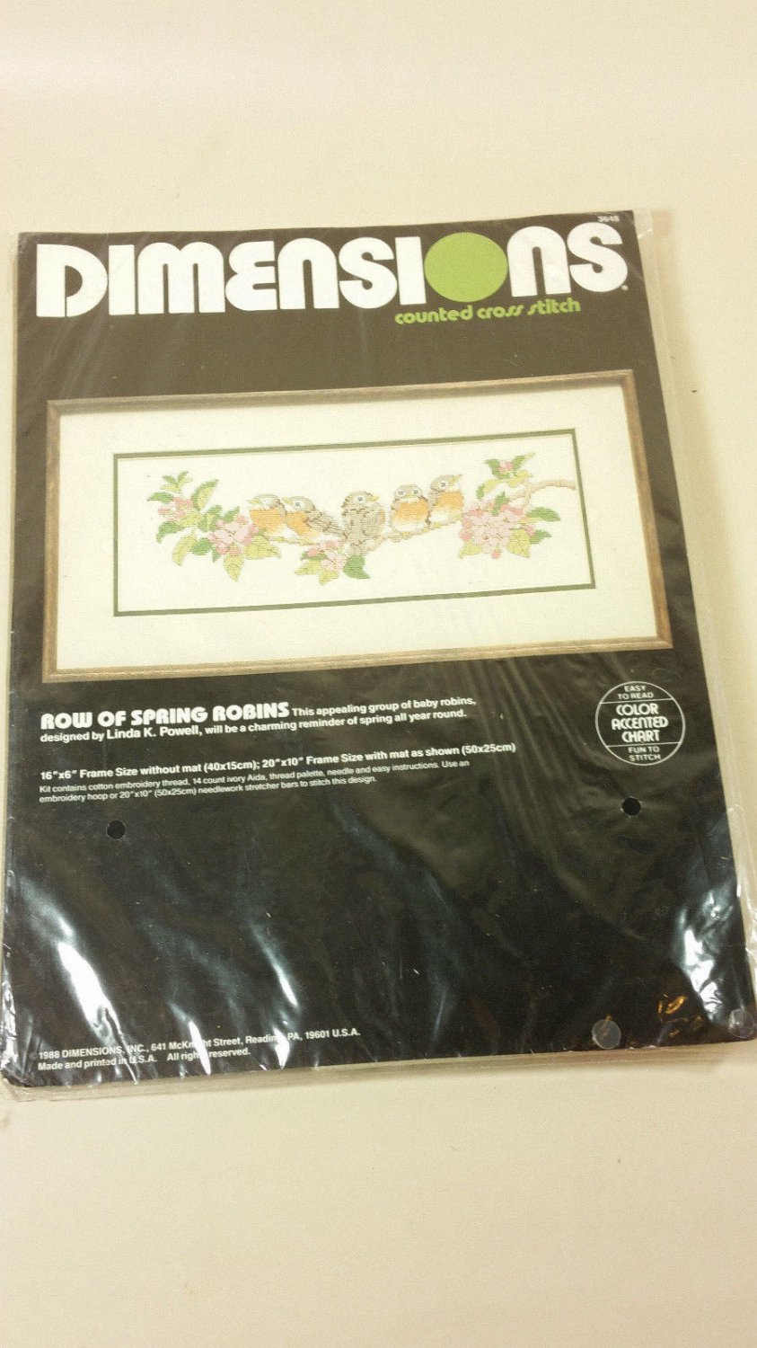 Dimensions counted cross stitch kit Row of Spring Robins 3648 sealed