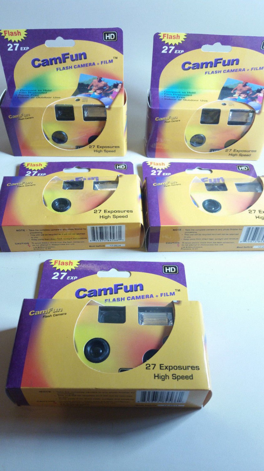 Disposable camera lot CamFun 5 pieces 27 exposures expired Dec 2014