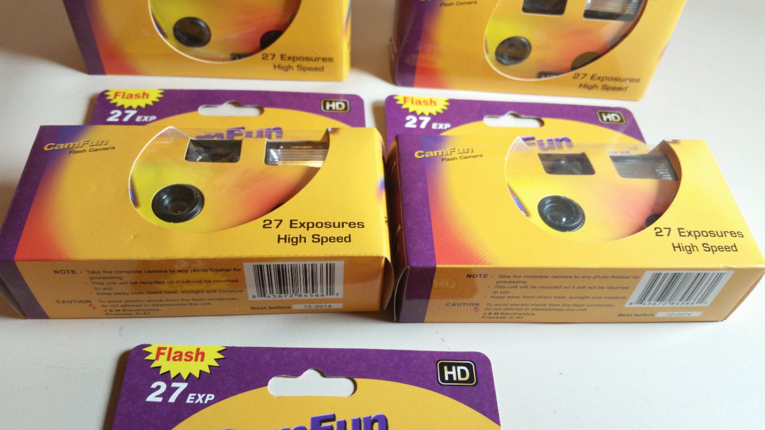 Disposable camera lot CamFun 5 pieces 27 exposures expired Dec 2014