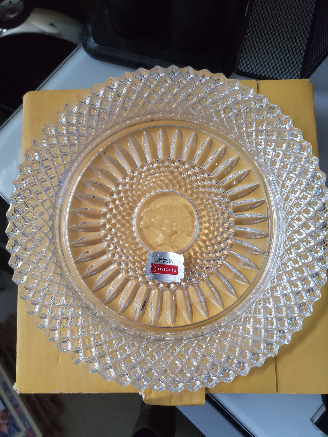 Fostoria American Lead Crystal Plates AVON Diamond Point 8” Set Of 2