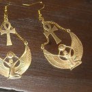 Winged Isis, Ankh Gold Earrings