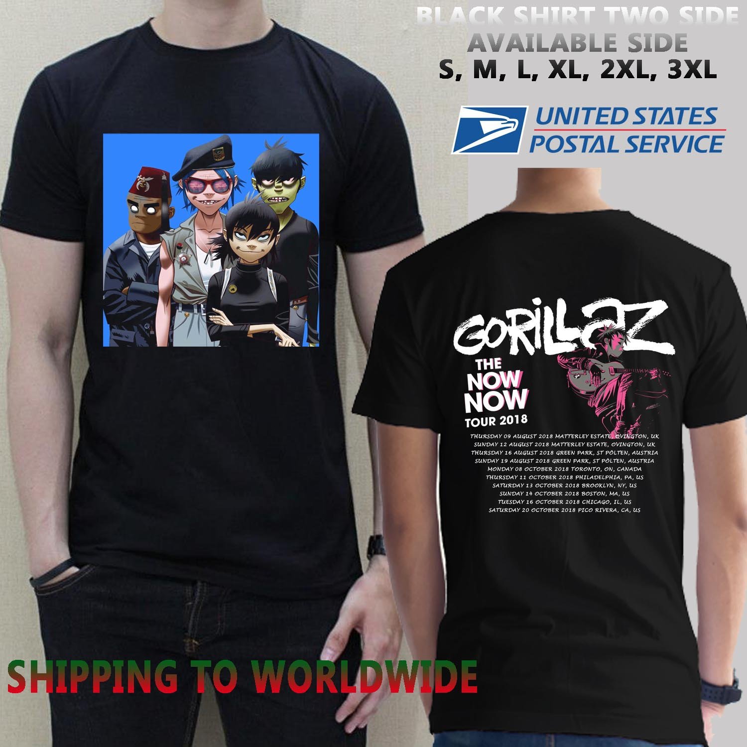 Gorillaz T Shirt Humanz Band Logo Nuovo Ufficiale Uomo Navy Blu Size XXL