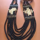 Modernistic  ox Beaded Multi strung Bone Necklace and Earring set with matching bracelet  #607