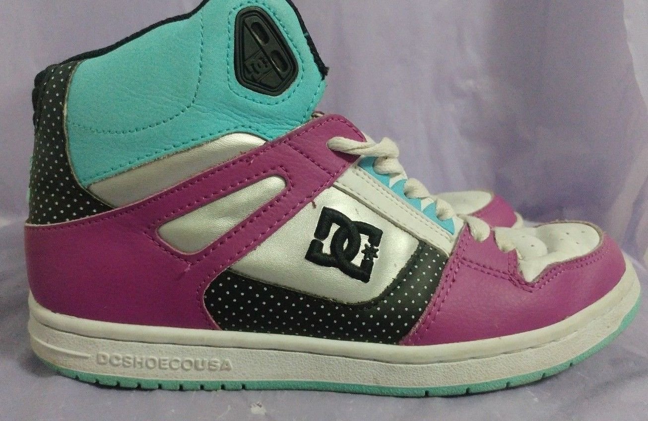 DC Women�s Rebound Hightop Teal/Purple/White Skate Shoes DC Women�s Rebound Hightop Teal/Purple/White Skate Shoes