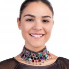 Kutchi  Afghani Ethnic Handmade Vintage Multi Color Beads Fabric Choker Necklace