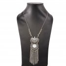 Handmade Tribal Ethnic Silver Oxidized Double Mirror Pendant Long Chain Necklace