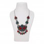Afghani Boho Broad Long Chain Pendant Silver Oxidised Double Colour Necklace Set