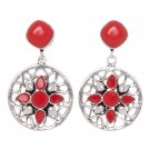 Silver Oxidized Ethnic Designer Fusion Handmade Round Red Earrings Women & Girls