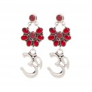 Silver Oxidized Ethnic Designer Fusion Handmade Red OM Earrings for Women &Girls
