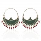 Afghani Boho Tribal Handmade Ethnic Golden Green Chandbali Red beads Earrings