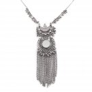 Afghani Long chain silver beads dual Pendants with Mirror Metal Tassel Necklace