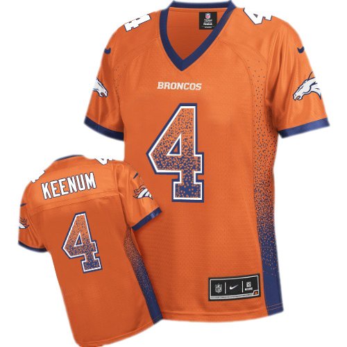 Broncos #4 Case Keenum Orange Team Color Women's Stitched Elite Drift Fashion Jersey