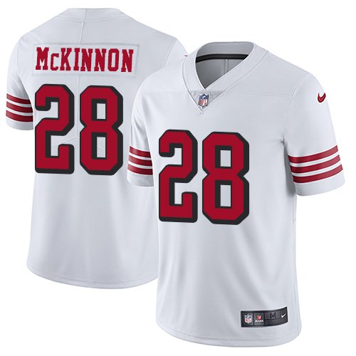 49ers #28 Jerick McKinnon White Rush Men's Stitched Limited Jersey