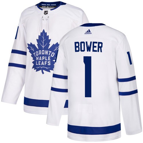 Men's Toronto Maple Leafs #1 Johnny Bower White Stitched Jersey