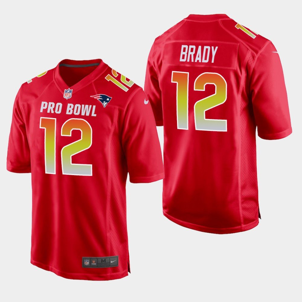 New England Patriots #12 Tom Brady Red AFC 2019 Pro Bowl Game Jersey