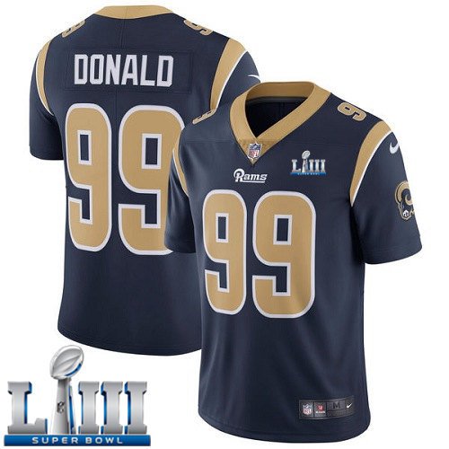 Men's Aaron Donald Rams Navy Blue Stitched Jersey Super Bowl LIII #99 Home