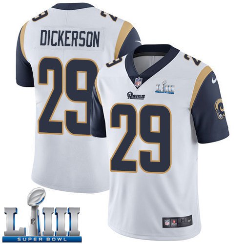 Men's Eric Dickerson Rams White Stitched Jersey Super Bowl LIII #29 Road